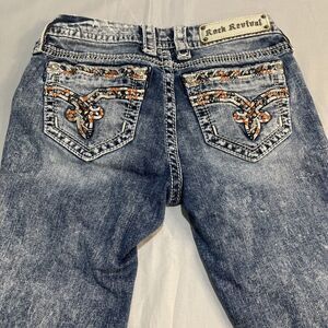 Rock Revival Sherry Skinny Jeans Size 26 Light Wash Distressed Embroidered Bling